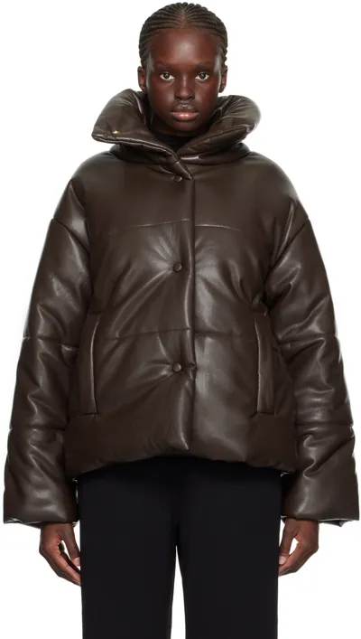 Nanushka Hide High Neck Puffer Jacket In Brown