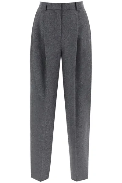 Totême Pleated Wool-blend Straight Pants In Grau