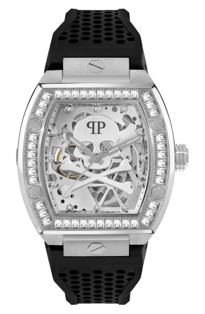 Philipp Plein The Skeleton Silicone Strap Watch, 44mm In Stainless Steel