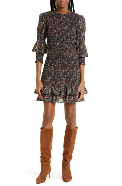 Veronica Beard Farha Printed Cotton Mini Dress In Black Multi