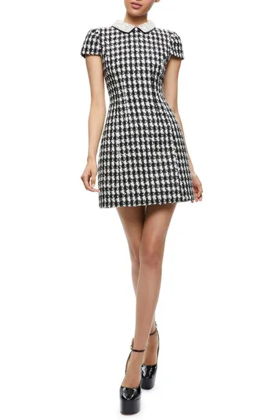 Alice And Olivia Velia Embellished Tweed Minidress In Black Off White