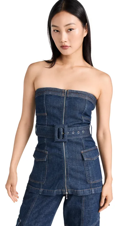 Simkhai Kota Belted Denim Strapless Bustier Top In Imperial