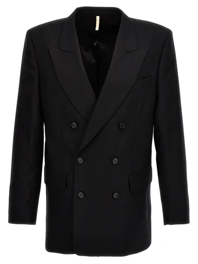 Sunflower Double-breasted Wool Blazer In Black