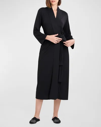 Natori Feathers Elements Long Jersey Robe In Blk