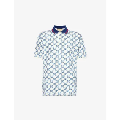 Gucci Gg Stretch Cotton Polo In Light Blue