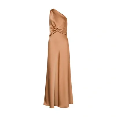 Philosophy Di Lorenzo Serafini One-shoulder Satin Twist-front Maxi Slip Dress In Beige