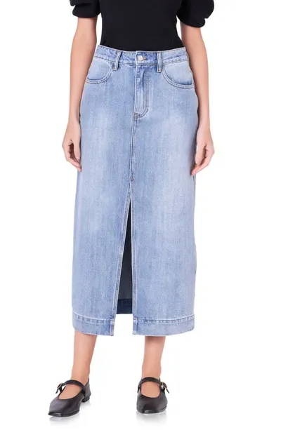 English Factory High Waist Denim Midi Skirt In Blue