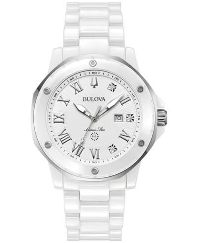 Bulova Women's Marine Star Marc Anthony Series A Diamond Accent White Ceramic Bracelet Watch 36mm