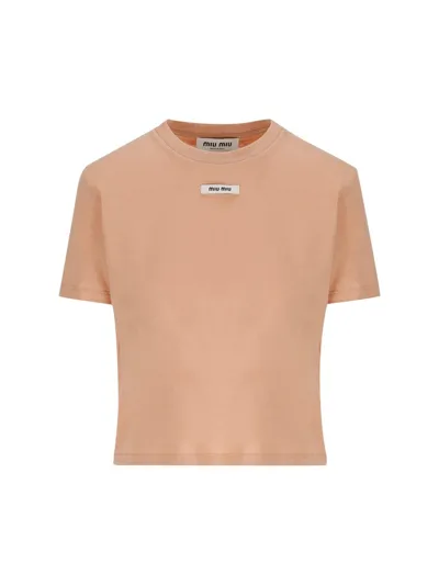 Miu Miu Cotton T-shirt In Cipria