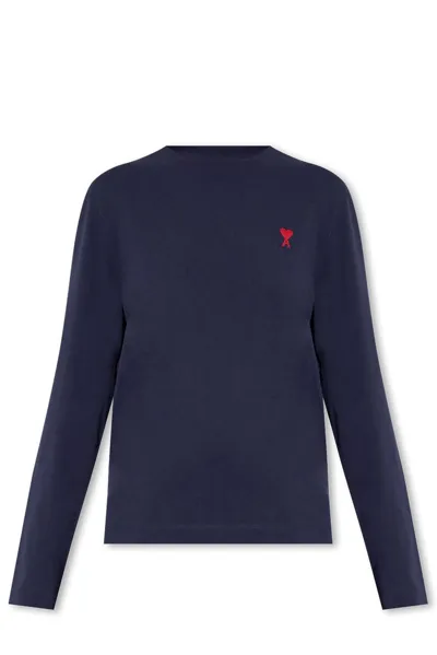 Ami Alexandre Mattiussi Ami Paris Ami De Coeur Logo Embroidered Sweatshirt In Navy