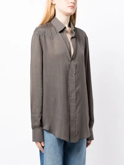 Frenckenberger Long-sleeve Wool Shirt In Black Olive