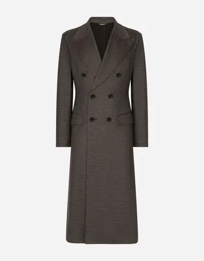 Dolce & Gabbana Double-breasted Technical Wool Jersey Coat In Grey