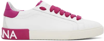 Dolce & Gabbana Portofino Vintage Leather Sneakers In White