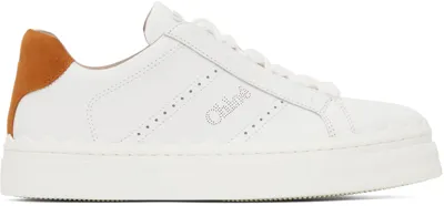 Chloé Lauren Leather Sneakers In White,safari Brown