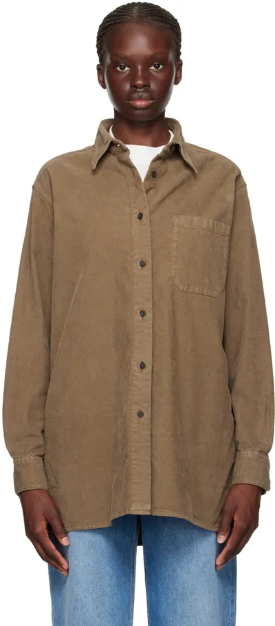 The Row Idro Corduroy Collared Shirt In Camel