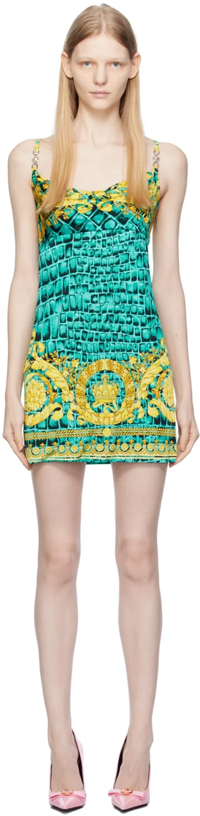 Versace Barocco-print Slip Minidress In Multicolor