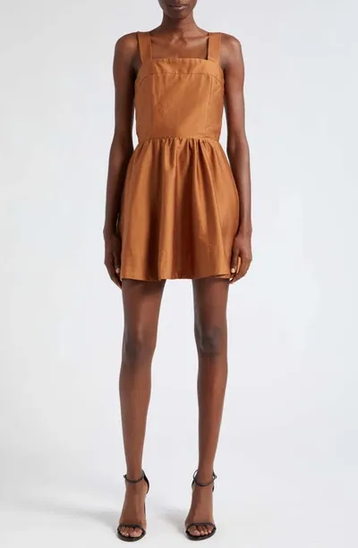 Alice And Olivia Saige Lace-up Minidress In Braun