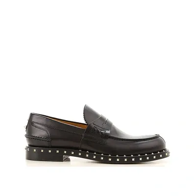 Valentino Garavani Rockstud Leather Loafers In Black