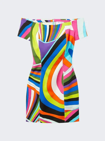 Pucci Iride-print Off-shoulder Minidress In Multicolor