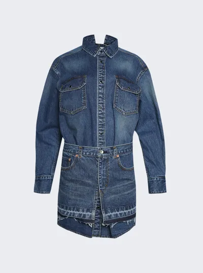 Sacai Denim Shirt Dress In Blue