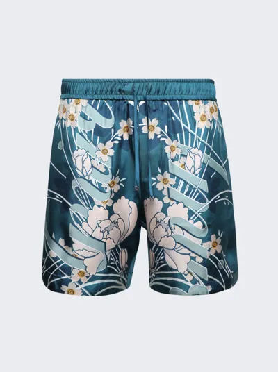 Amiri Floral Drawstring Shorts In Blue