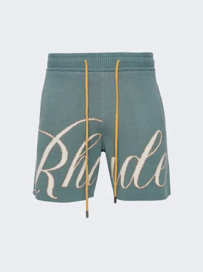 Rhude Script Logo Knit Shorts In Blue