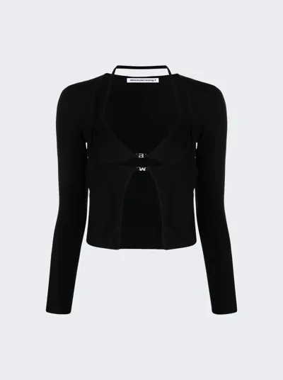 Alexander Wang T Women's Crystal-embellished Hybrid Knit Cardigan Twinset In Black