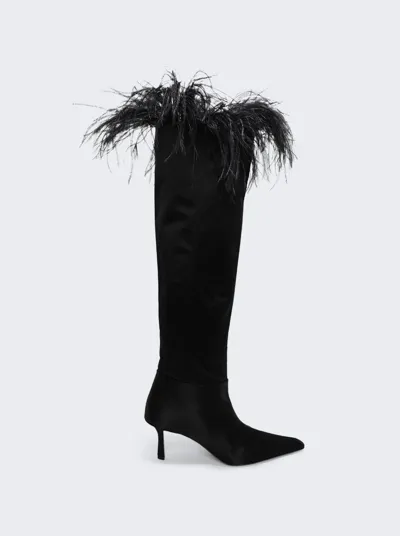 Alexander Wang Viola 65 Feather Slouch Boot In Satin In Black