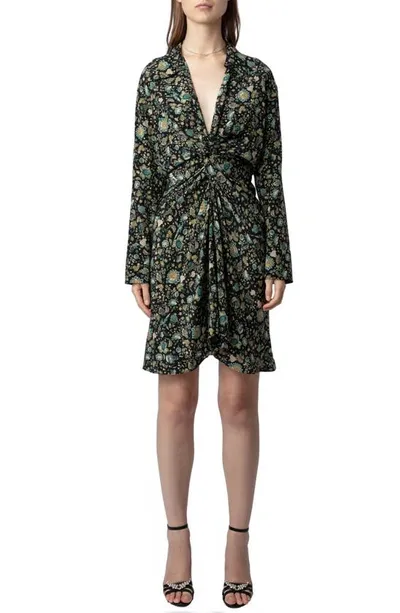 Zadig & Voltaire Rozo Floral Print Silk Dress In Noir