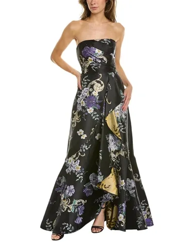 Marchesa Notte Strapless Metallic Floral-jacquard Gown In Black