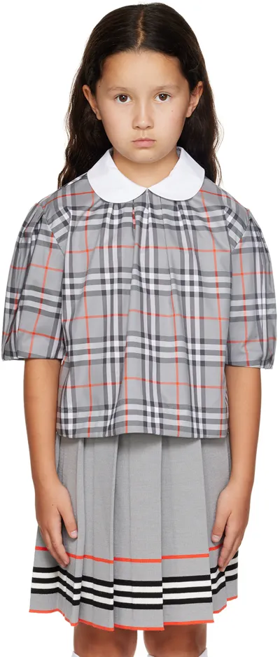 Burberry Kids'  Childrens Check Stretch Cotton Blouse In Grey