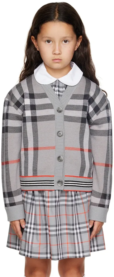 Burberry Kids' Girls Grey Check Wool Cardigan