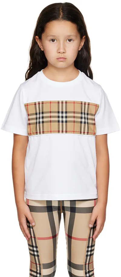 Burberry Kids White Vintage Check Panel T-shirt