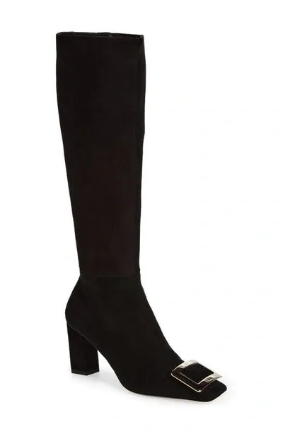 Roger Vivier Belle Vivier Suede Buckle Knee Boots In Black