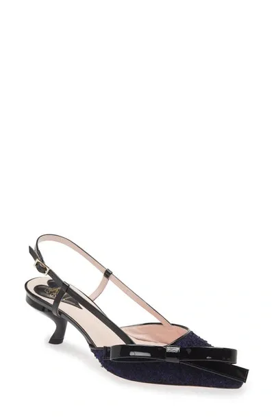 Roger Vivier Virgule Bow Wool Slingback Pumps In Navy