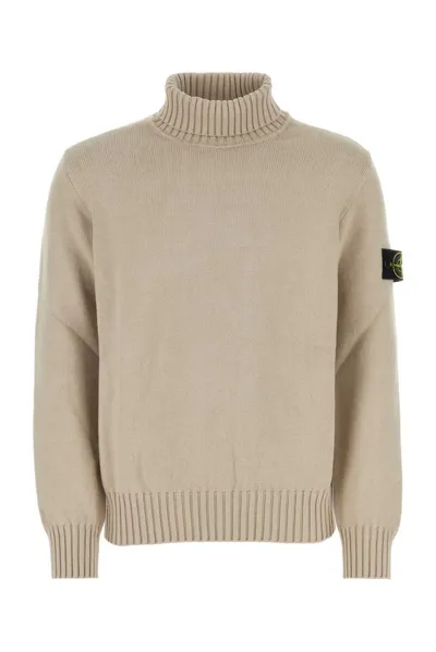 Stone Island Logo Patch Turtleneck Jumper In Beige