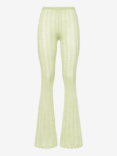 Alessandra Rich Lace Knit Flared Pants W/ Lurex In Green