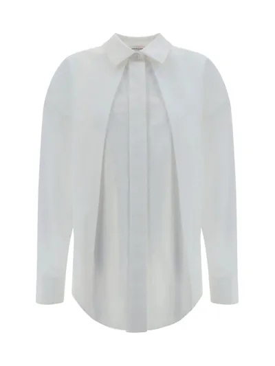 Alexander Mcqueen Pleated Cotton-poplin Shirt In Optical White