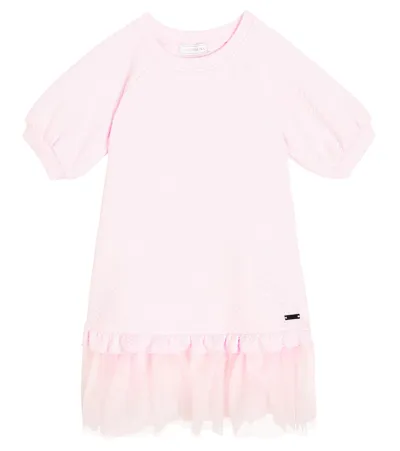 Monnalisa Kids' Jersey Tulle-trimmed Dress In Pink