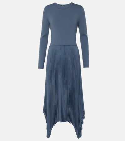 Joseph Deron Pleated Wool-blend Midi Dress In Blue