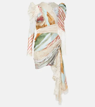 Zimmermann Luminosity Lace Draped Silk Mini Dress In Neutrals