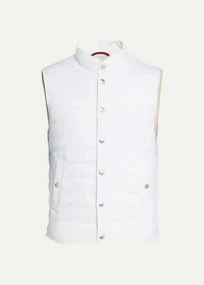 Brunello Cucinelli Men's Quilted Down Nylon Vest In White