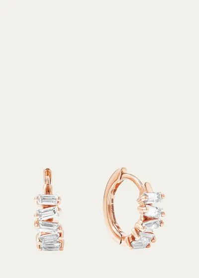 Suzanne Kalan 18k Rose Gold Diamond Thin Huggie Hoop Earrings In Rg