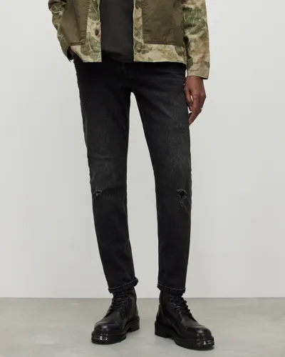 Allsaints Rex Slim-fit Tapered Stretch-denim Jeans In Washed Black