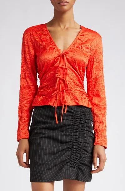 Ganni Red Crinkled Blouse In Grenadine