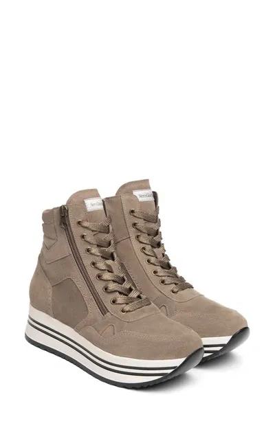 Nerogiardini Suede Zipper High-top Wedge Sneakers In Taupe