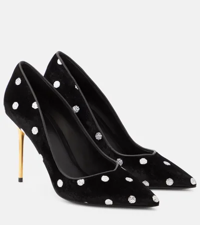 Balmain Ruby Polka-dot Velvet Pumps In Black