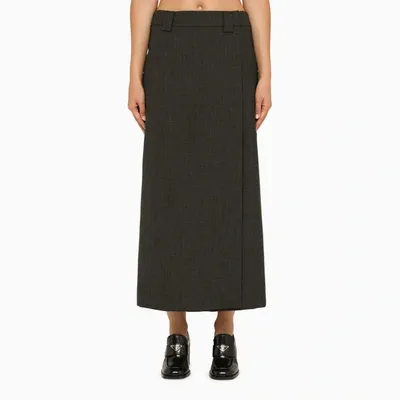 Prada Wool And Cashmere Skirt With Split In Navy