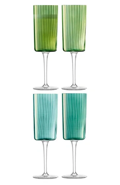 Lsa Gems Set Of 4 Champagne Flutes In Green