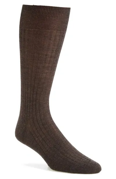 Pantherella Solid Wool Half-calf Socks In Dk Brown Mix